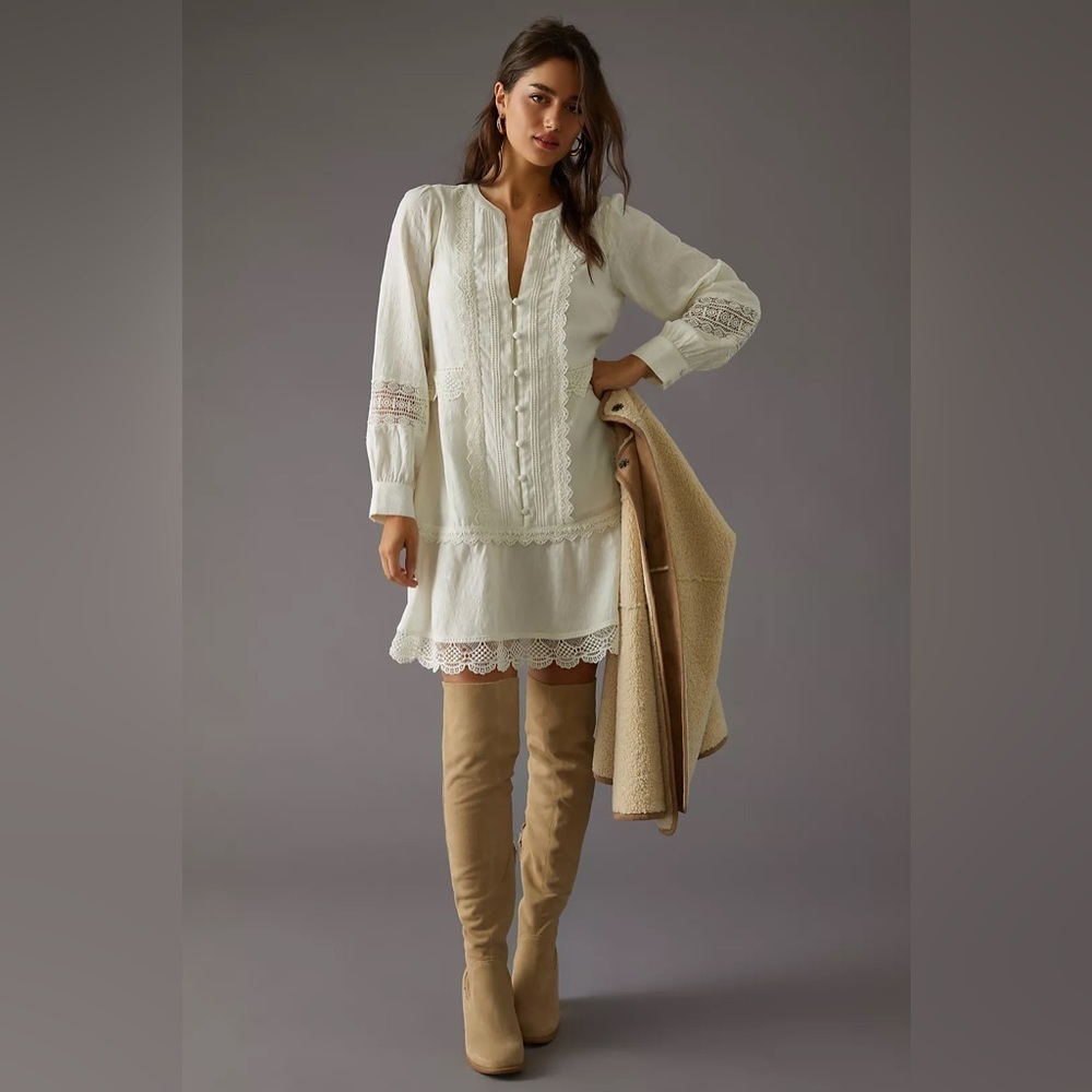 Anthropologie White Long Sleeve Dress Size Medium - Picture 6 of 12